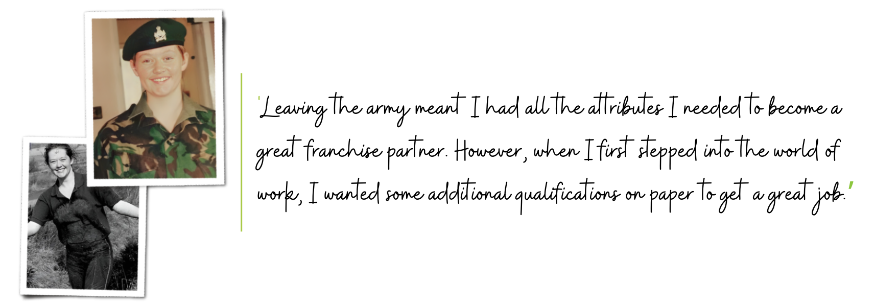 Paula Elliot sharing about leaving the Army and going to Pitman Dover